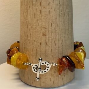 Silpada RARE HTF Sterling Silver & Honey Baltic Amber Chip Toggle Clasp Bracelet